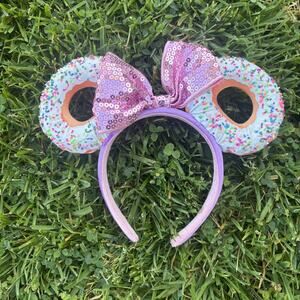 Disney Parks Minnie Mouse Donut Pink Bow Ear Headband Sprinkles Ears Doughnut